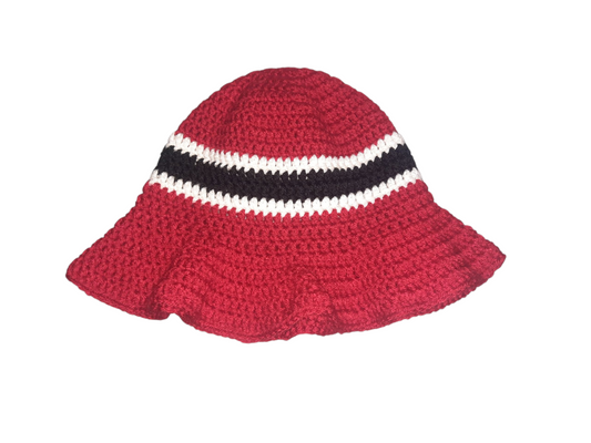 Crochet Red, White, and Black Bucket Hat